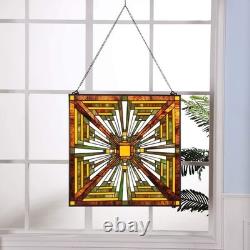 W10023 Mission Tiffany Style Stained Glass Window Panel with Chain, 24-inch W