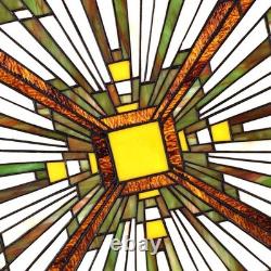 W10023 Mission Tiffany Style Stained Glass Window Panel with Chain, 24-inch W