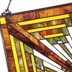 W10023 Mission Tiffany Style Stained Glass Window Panel with Chain, 24-inch W
