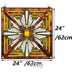 W10023 Mission Tiffany Style Stained Glass Window Panel with Chain, 24-inch W