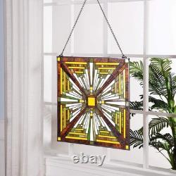 W10023 Mission Tiffany Style Stained Glass Window Panel with Chain, 24-inch W