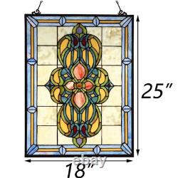 W10030 Victorian Tiffany Style Stained Glass Window Panel Hangings with Chain