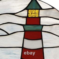 W10054 Lighthouse Tiffany Style Stained Glass Window Panel Hangings with Chai