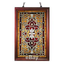 Warehouse of Tiffany Classic Window Panel Stained Glass 32 x 20 in. Living Room