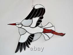 White Stork Stained Glass Panel Large Flying Bird Suncatcher