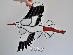 White Stork Stained Glass Panel Large Flying Bird Suncatcher