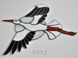 White Stork Stained Glass Panel Large Flying Bird Suncatcher