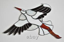 White Stork Stained Glass Panel Large Flying Bird Suncatcher