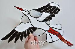 White Stork Stained Glass Panel Large Flying Bird Suncatcher