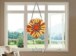 Window Panel 11 Round Floral Sundance Sunflower Tiffany Style Stained Glass