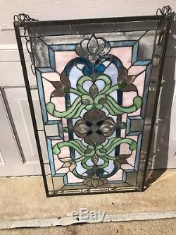 Window Panel 27 1/2X 16 Tiffany Style LEADED Stained Glass Beveled, Cabochon
