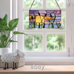 Window Panel Cattails At Sunset Landscapes Colorful Stained Glass Hanging Chain