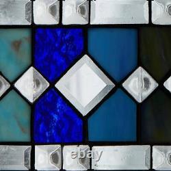 Window Panel Geometric Patterning Blue 44-Cut Stained Glass Hanging Contemporary