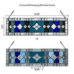 Window Panel Geometric Patterning Blue 44-Cut Stained Glass Hanging Contemporary