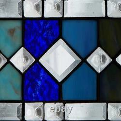 Window Panel Geometric Patterning Blue 44-Cut Stained Glass Hanging Contemporary