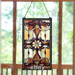 Window Panel Glass Hanging Hardware Amber Stained Glass Wall Decor New
