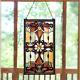 Window Panel Handcrafted Amber Stained Glass Hanging Hardware River of Goods NEW