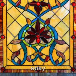 Window Panel Handcrafted Multi Stained Glass Fiery Hearts and Flowers NEW