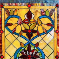 Window Panel Handcrafted Multi Stained Glass Fiery Hearts and Flowers NEW