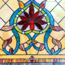 Window Panel Handcrafted Multi Stained Glass Fiery Hearts and Flowers NEW