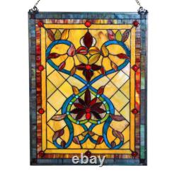 Window Panel Handcrafted Multi Stained Glass Fiery Hearts and Flowers NEW