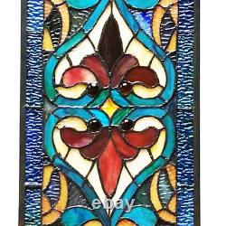 Window Panel Handcrafted Victorian Stained Glass Fleur De Lis River of Goods NEW