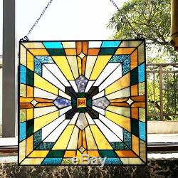 Window Panel Mission Arts & Craft Stained Glass Tiffany Style 20 x 20