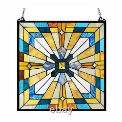 Window Panel Mission Arts Crafts Stained Glass Tiffany Style LAST ONE THIS PRICE