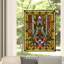 Window Panel Multi Stained Glass Fleur De Lis Handcrafted, River of Goods NEW