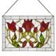 Window Panel Red Floral Vines Traditional Multicolor Stained Glass Hanging Chain