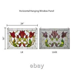 Window Panel Red Floral Vines Traditional Multicolor Stained Glass Hanging Chain