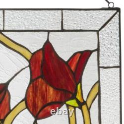 Window Panel Red Floral Vines Traditional Multicolor Stained Glass Hanging Chain