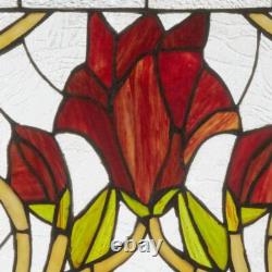 Window Panel Red Floral Vines Traditional Multicolor Stained Glass Hanging Chain