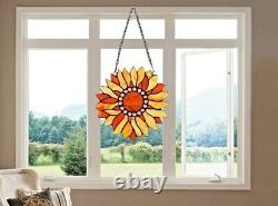 Window Panel Round Floral Sundance Sunflower Tiffany Style Stained Glass PAIR