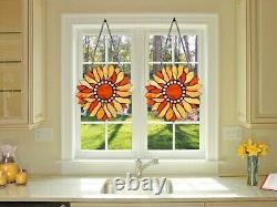 Window Panel Round Floral Sundance Sunflower Tiffany Style Stained Glass PAIR