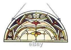 Window Panel Semi Circle Victorian Stained Glass Tiffany Style 12.5 W x 24 H