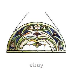 Window Panel Semi Circle Victorian Stained Glass Tiffany Style 12.5 W x 24 H