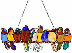 Window Panel Stained Glass Suncatcher Hanger Tiffany Style Birds Decor Colorful