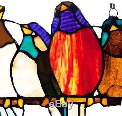 Window Panel Stained Glass Suncatcher Hanger Tiffany Style Birds Decor Colorful