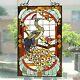 Window Panel Stained Glass Suncatcher Peacock and Floral Theme 33 In x 20 In