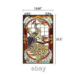Window Panel Stained Glass Suncatcher Peacock and Floral Theme 33 In x 20 In