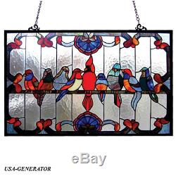 Window Panel Suncatcher Tiffany Style Framed Stained Art Glass Birds Handmade