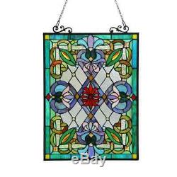 Window Panel Suncatcher Victorian Tiffany Style Framed Stained Art Glass