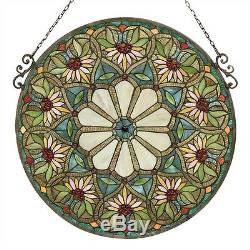 Window Panel Tiffany Style Cut Stained Glass Summer Floral Design 23.4 Round