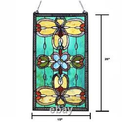 Window Panel Tiffany Style Stained Glass Victorian Suncatcher 15 W X 26 L