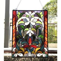 Window Panel Victorian Stained Cut Glass Tiffany Style 18 X 24 Colorful