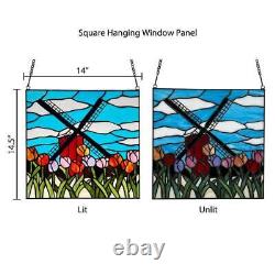 Window Panel Windmill Stained Glass Windmill Tulips Pastoral Art Hanging Chain
