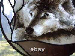 Wolf Spirit'Winter Wolf' stained glass window, glass painting kiln fired