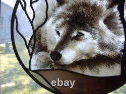 Wolf Spirit'Winter Wolf' stained glass window, glass painting kiln fired