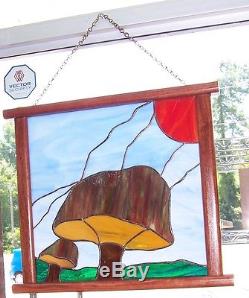 Wood Framed Stained Glass Mushroom Panel made by local artist